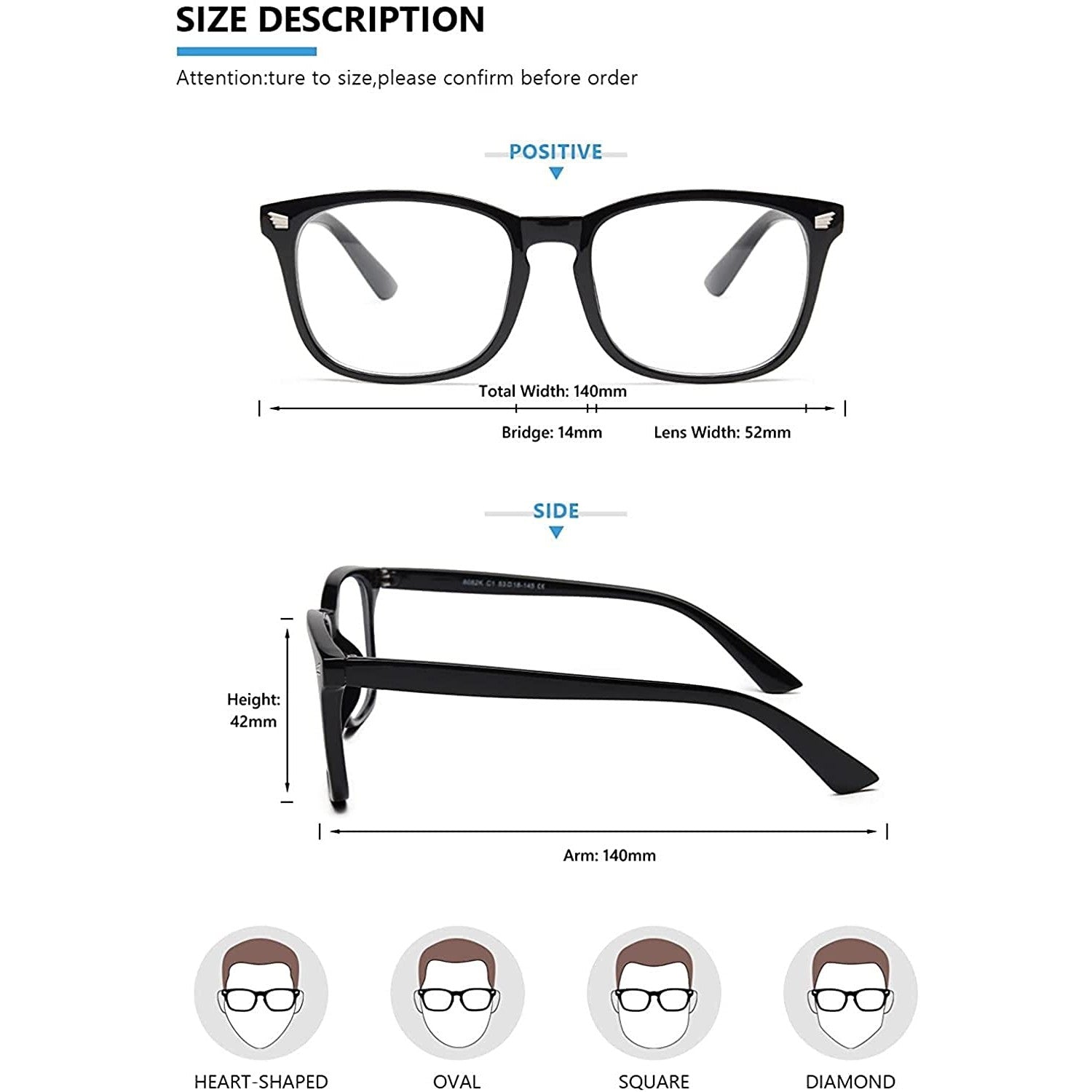 Blue Light Blocking Transparent Square Eyeglasses for Men & Women - Dervin