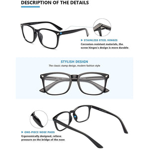 Blue Light Blocking Transparent Square Eyeglasses for Men & Women - Dervin