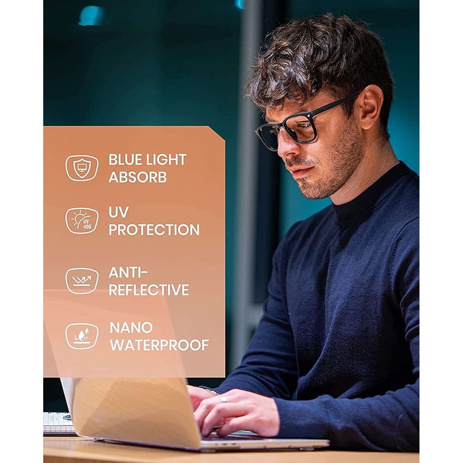 Blue Light Blocking Transparent Square Eyeglasses for Men & Women - Dervin