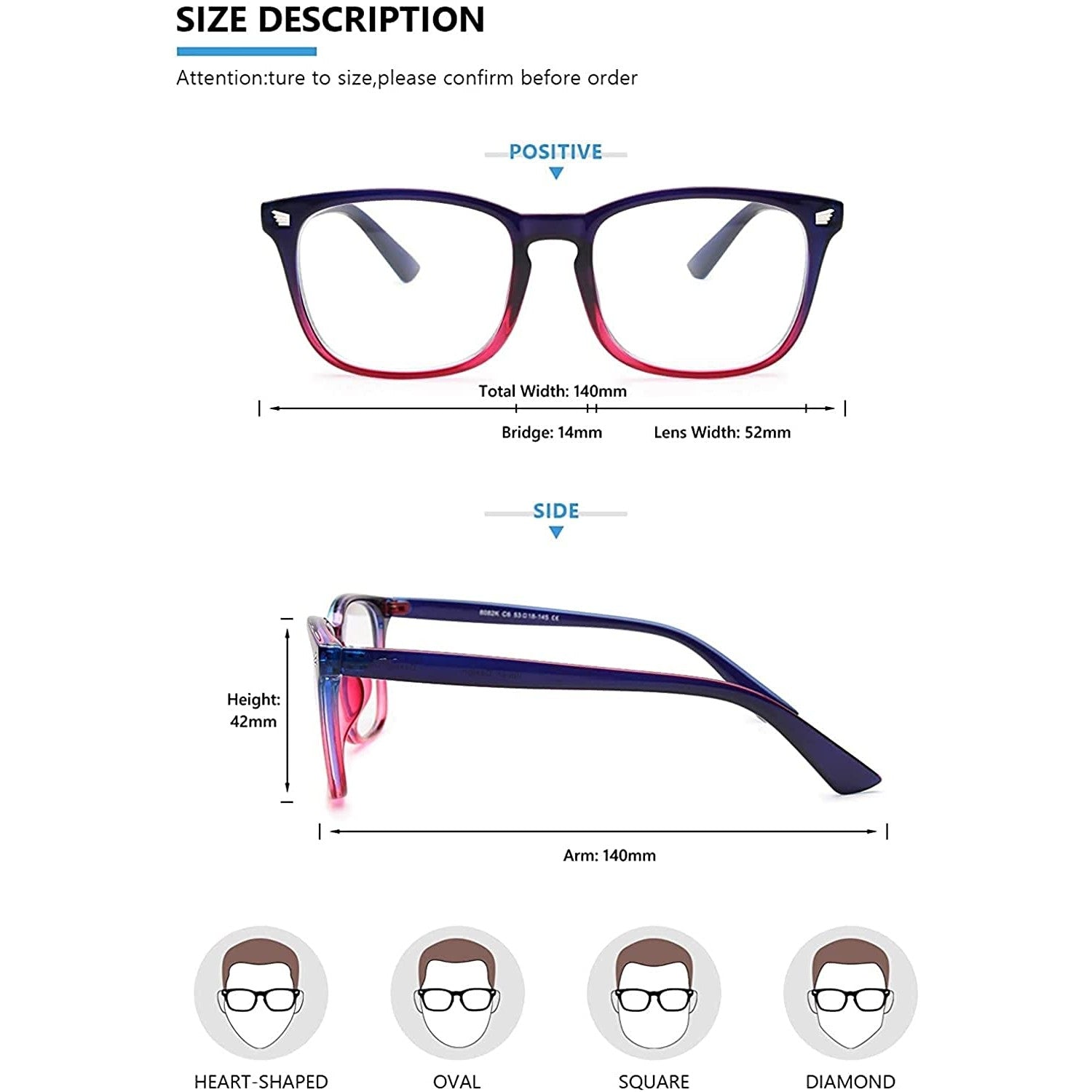 Blue Light Blocking Transparent Square Eyeglasses for Men & Women - Dervin