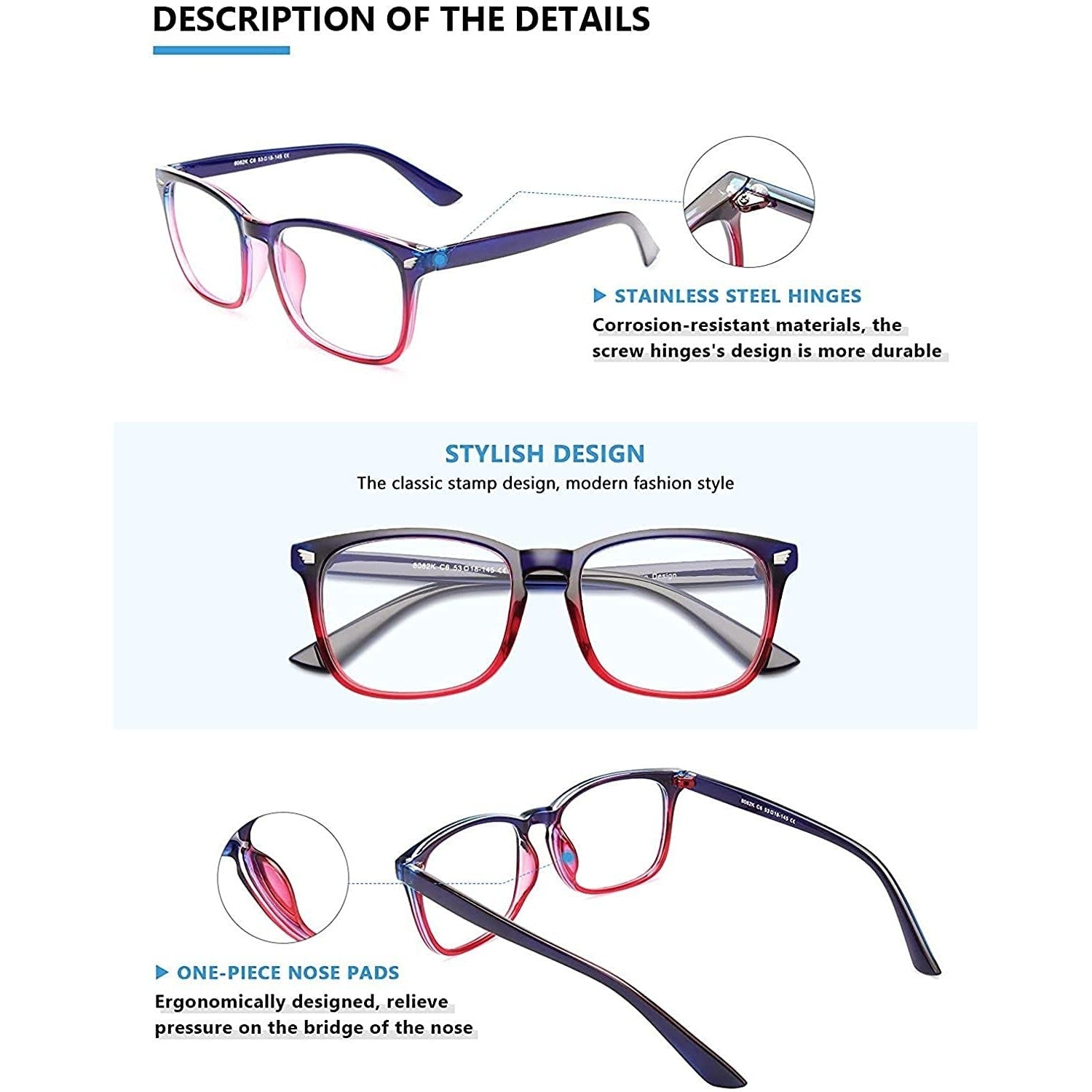 Blue Light Blocking Transparent Square Eyeglasses for Men & Women - Dervin