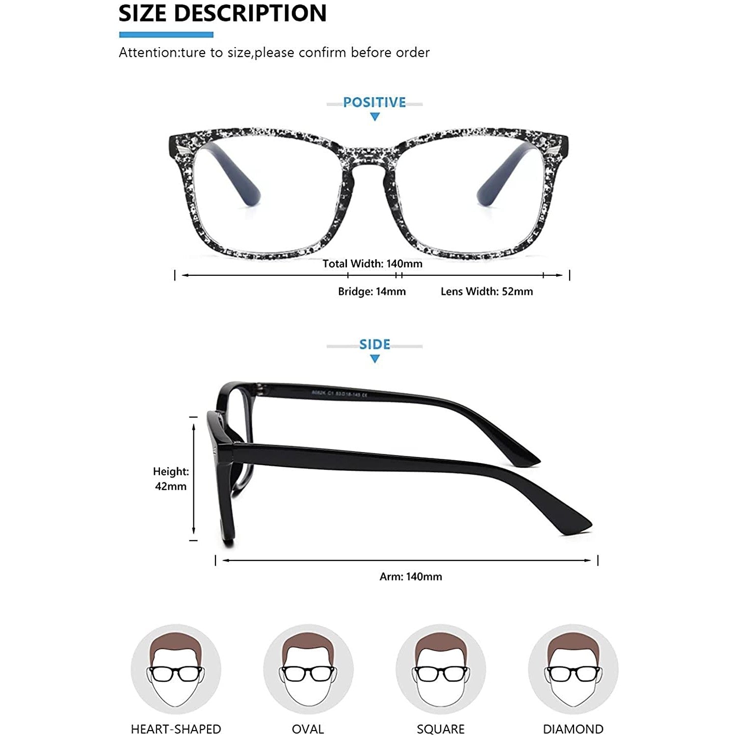 Blue Light Blocking Transparent Square Eyeglasses for Men & Women - Dervin