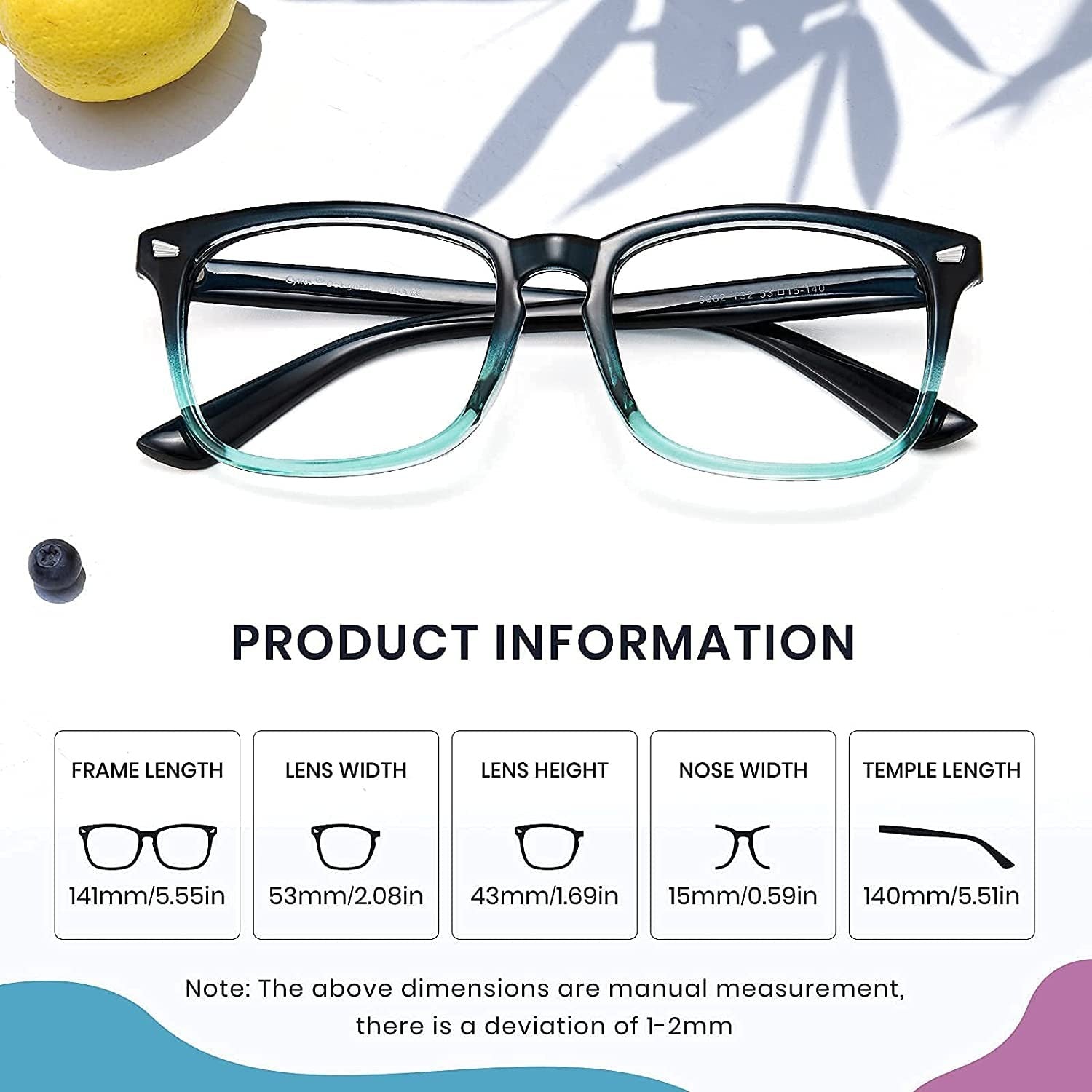 Blue Light Blocking Transparent Square Eyeglasses for Men Women Dervin