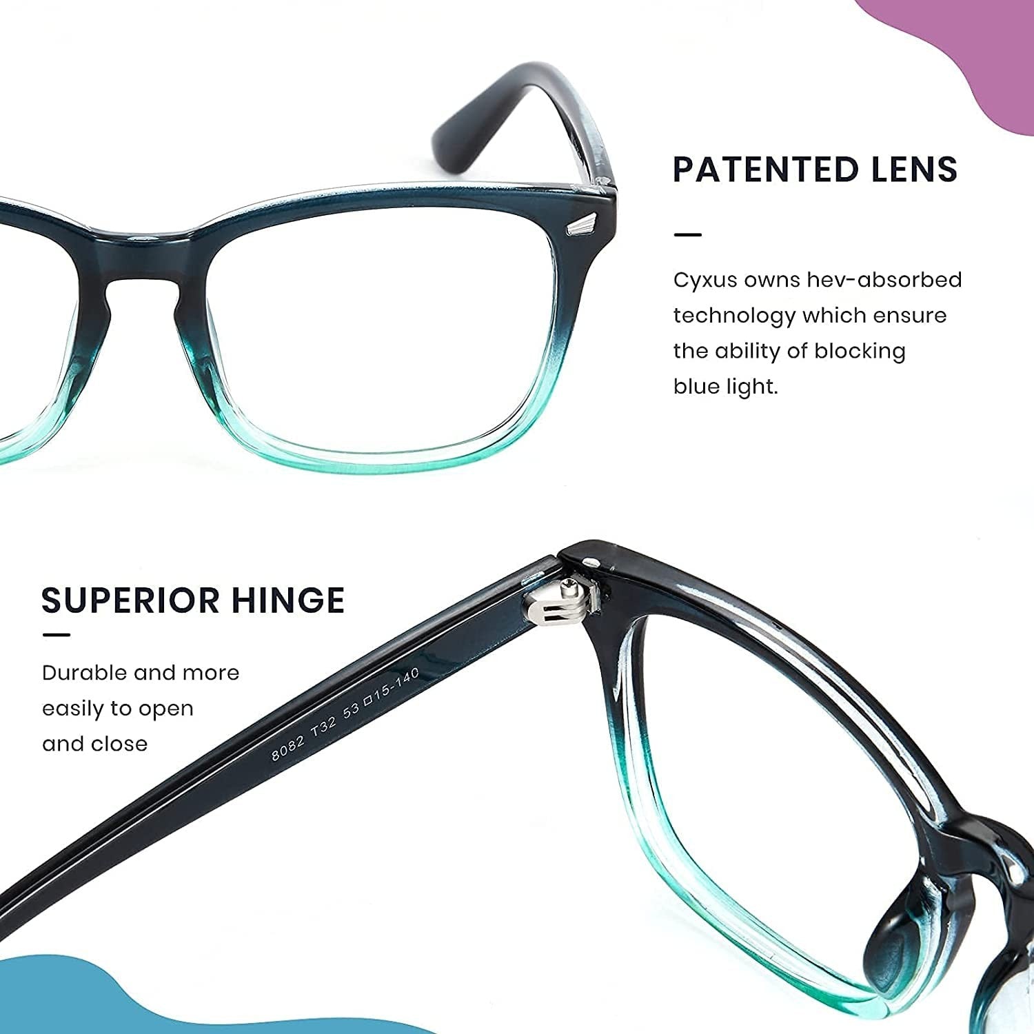 Blue Light Blocking Transparent Square Eyeglasses for Men & Women - Dervin