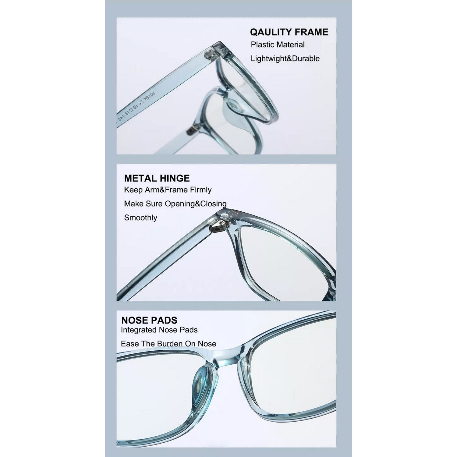 Blue Light Blocking Transparent Square Eyeglasses for Men & Women - Dervin