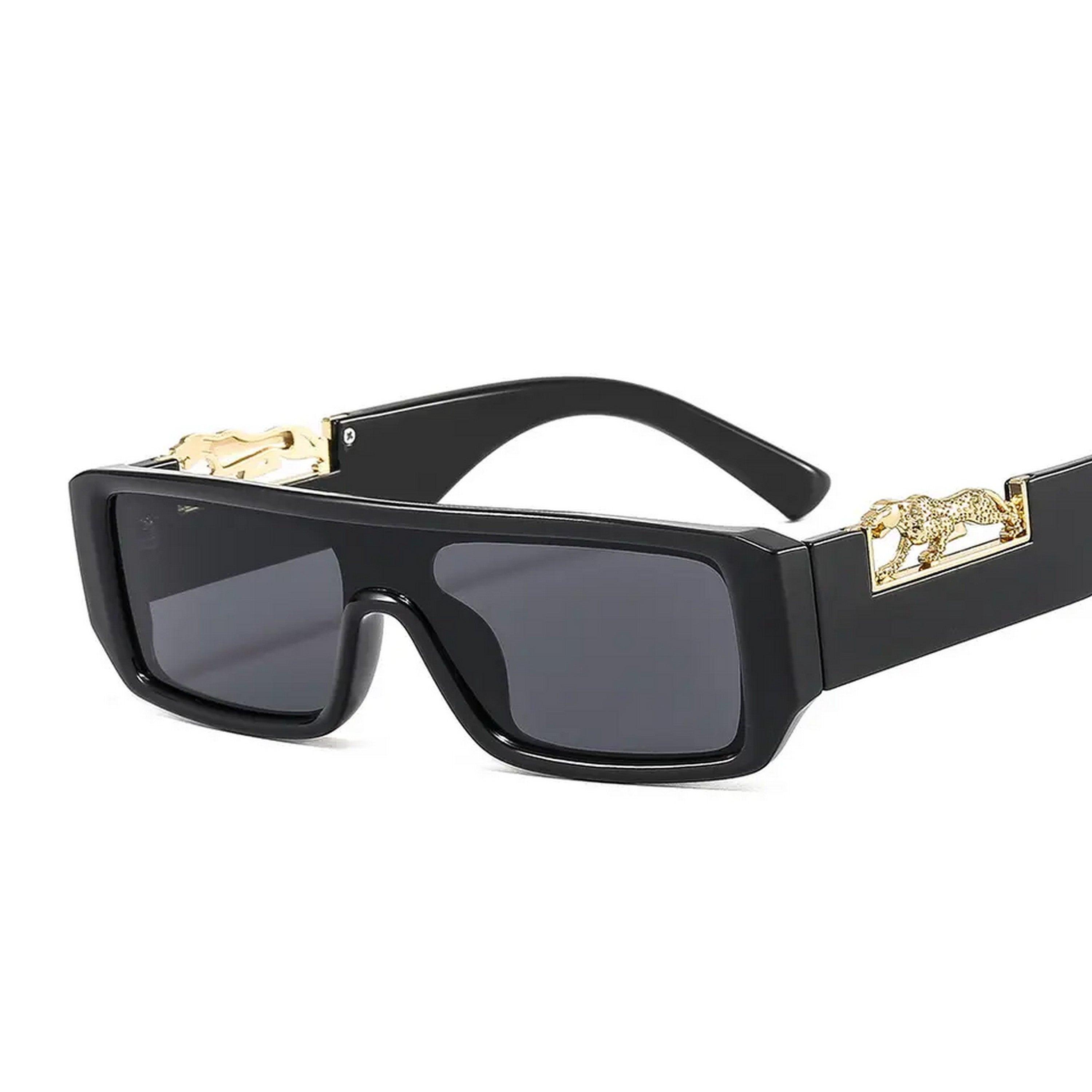 Dervin UV Protection Rectangular wide leg Leopard Decorated Arms Sunglasses for Men and Women - Dervin