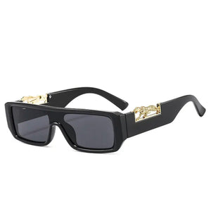 Dervin UV Protection Rectangular wide leg Leopard Decorated Arms Sunglasses for Men and Women - Dervin