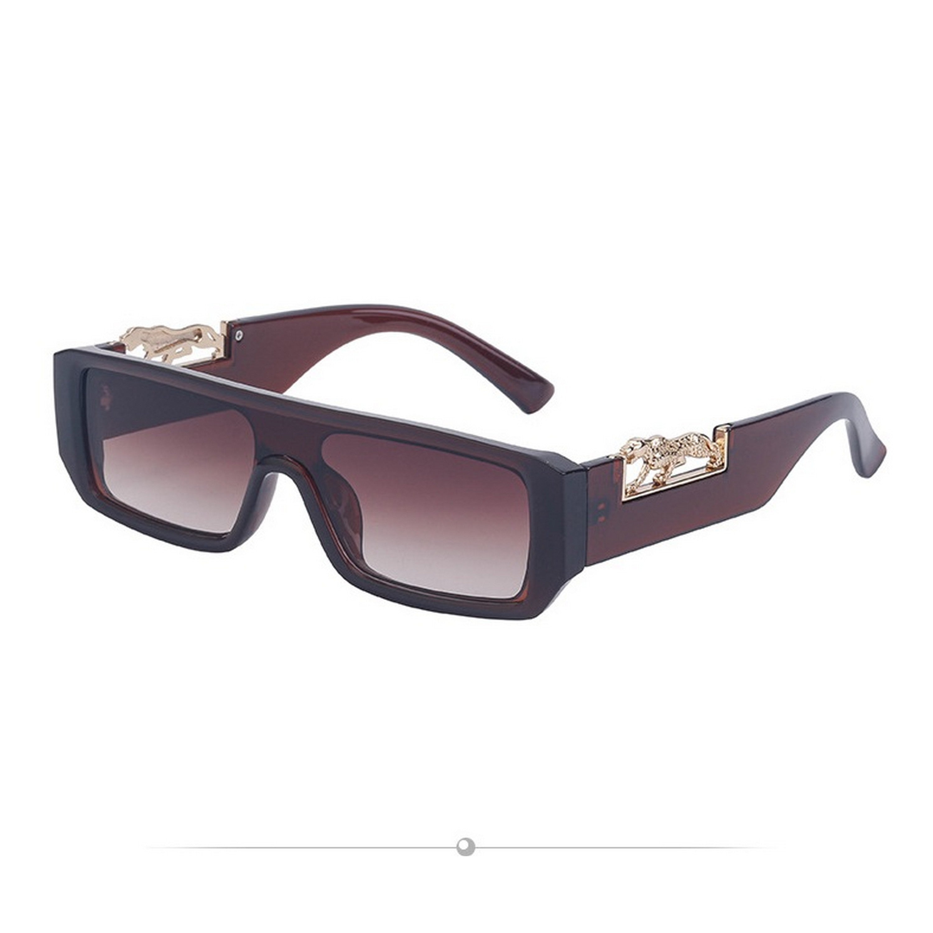 Dervin UV Protection Rectangular wide leg Leopard Decorated Arms Sunglasses for Men and Women - Dervin