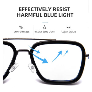 Dervin Blue Light Blocking Blue Cut Zero Power anti-glare Retro Square Eyeglasses, Tony Stark Frame for Eye Protection from UV by Mobile/Computer/Tablet/Laptop - Dervin