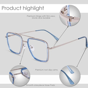 Dervin Blue Light Blocking Blue Cut Zero Power anti-glare Retro Square Eyeglasses, Frame for Eye Protection from UV by Computer/Tablet/Mobile/Laptop - Dervin