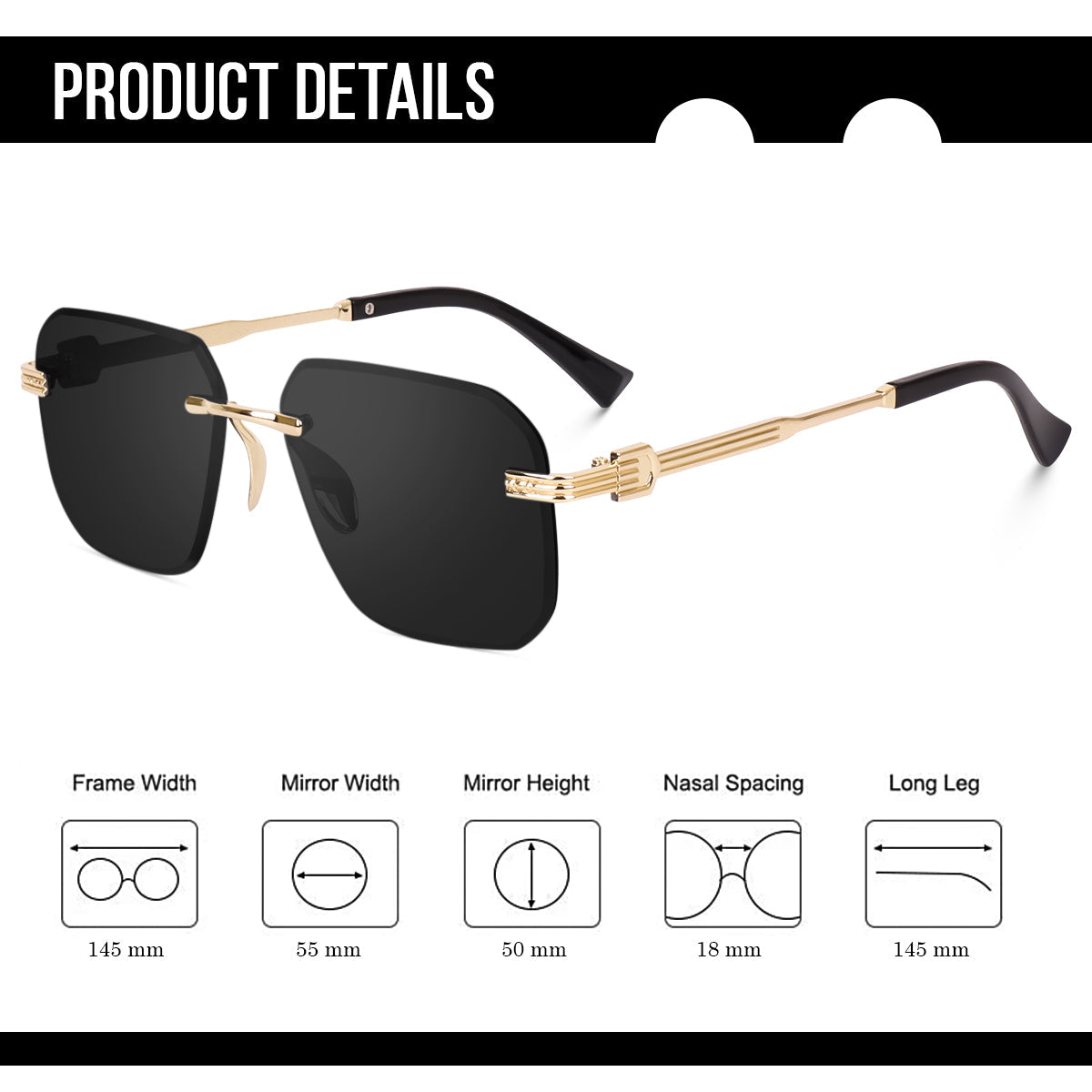 Dervin UV Protected Square Rimless Sunglasses for Men and Women - Dervin