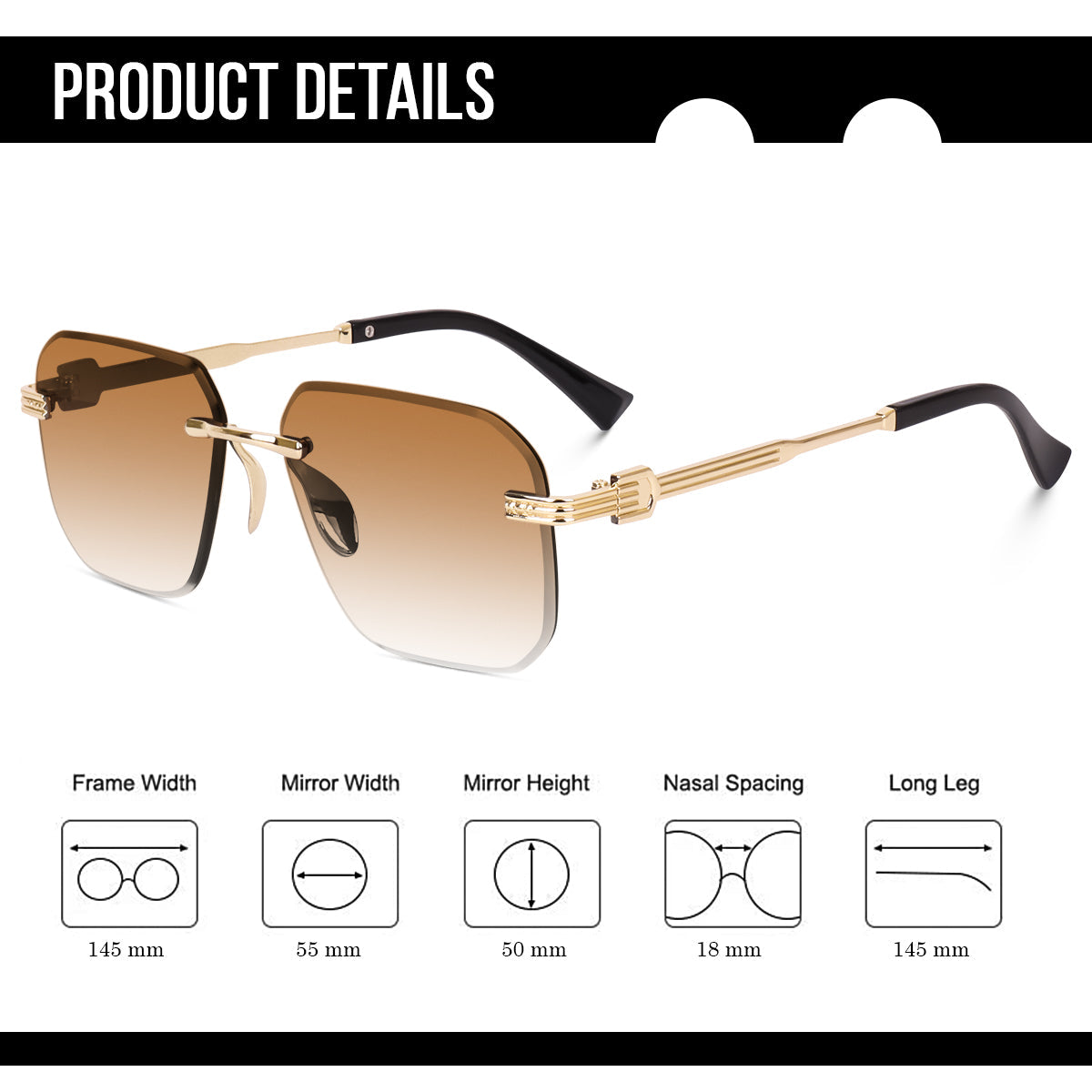 Dervin UV Protected Square Rimless Sunglasses for Men and Women - Dervin