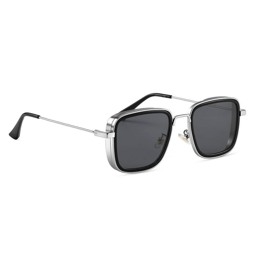 Dervin Kabir Singh Inspired Lightweight Unisex Square Sunglasses (Silver-Black) - Dervin