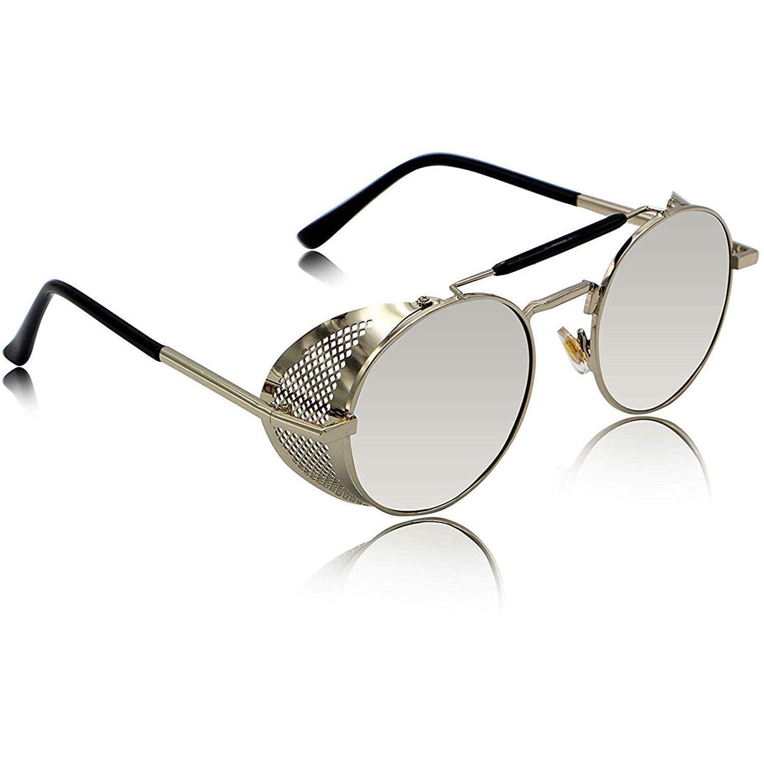 Dervin Retro Side Shield Round Unisex Sunglasses (Silver) - Dervin