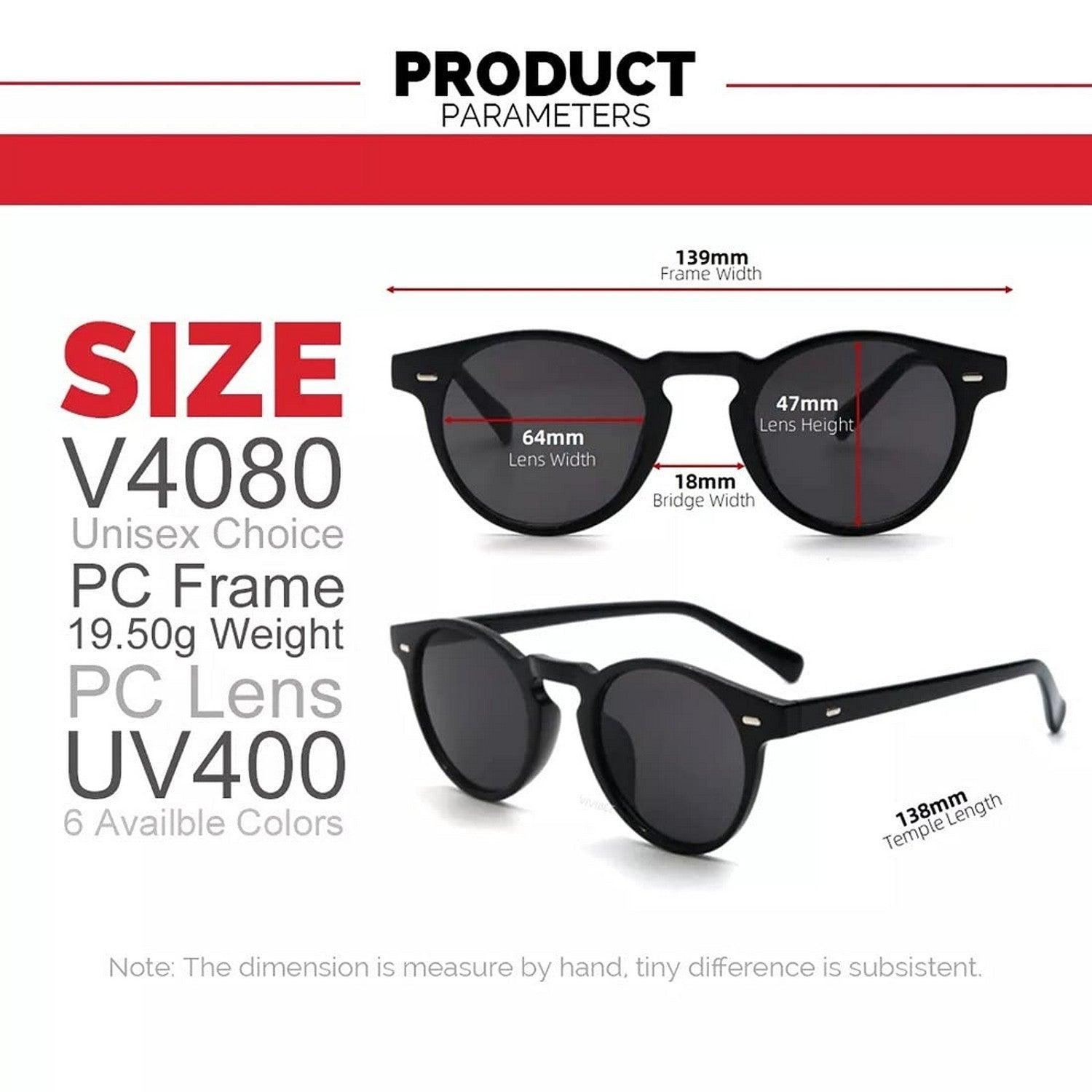 UV Protected Small Shape Rivet Round Sunglass for Men and Women - Dervin